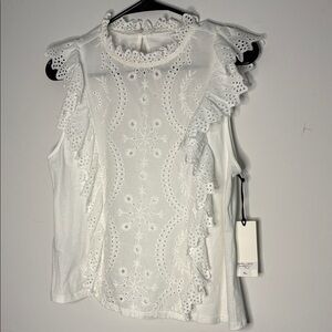 Boutique Chu Chu Loo white  Eyelet Ruffle Sleeveless size Medium Top NWT